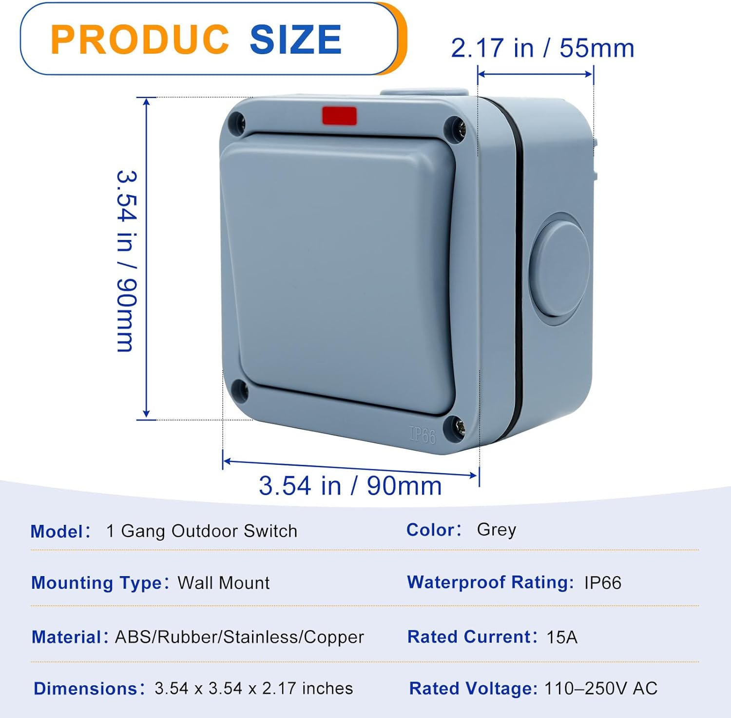 NineLeaf 1 Gang Outdoor IP66 Waterproof Light Switch (15A 110-250V SPDT) + 10PK Black Waterproof Cable Glands (6-12mm, M20x1.5) Outdoor Electrical Bundle