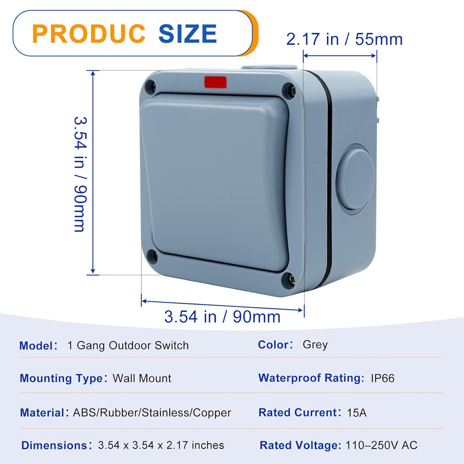 NineLeaf Weatherproof Outdoor Light Switch, IP66 Outdoor Switch, 1 Gang SPDT Outdoor Switches,15A,110-250V, with 3Pcs M20x1.5 Compression Cable Connector, Cable Glands Joints