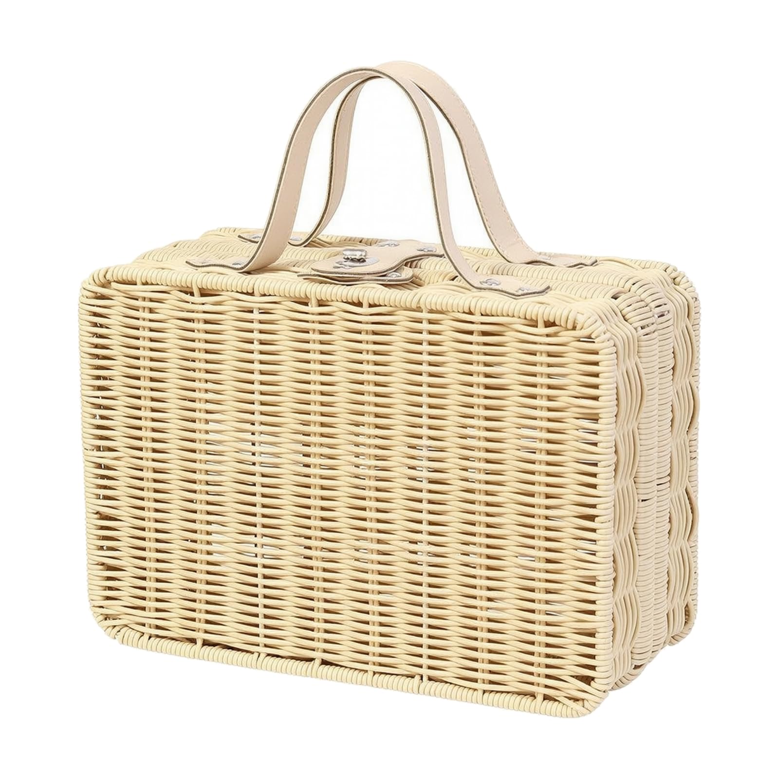 Estuche Tejido Ratán Sintético Ligero Cesta Rectangular Mimbre Sintético Estuche con para Picnic, Organización l Hogar