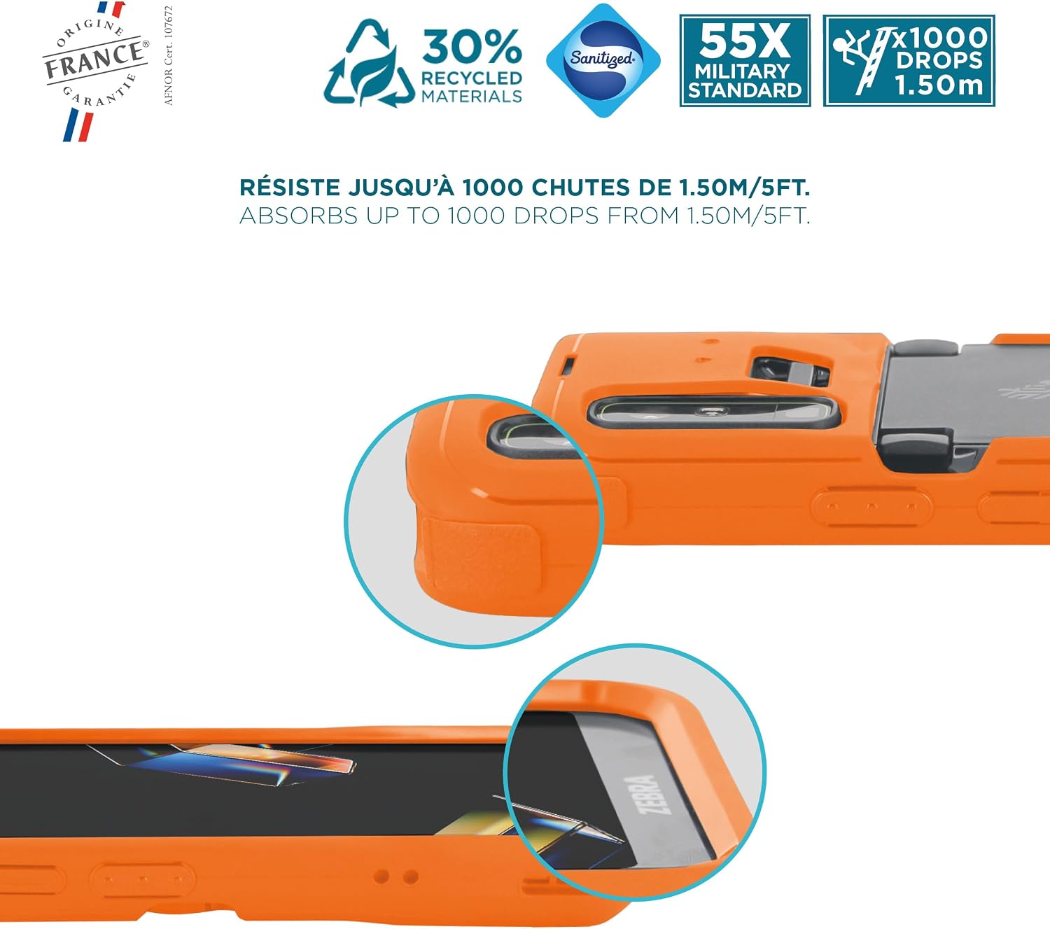 Mobilis Rugged Case for Zebra TC501 with Anti-Drop Hand Strap (Neon Orange) image 4
