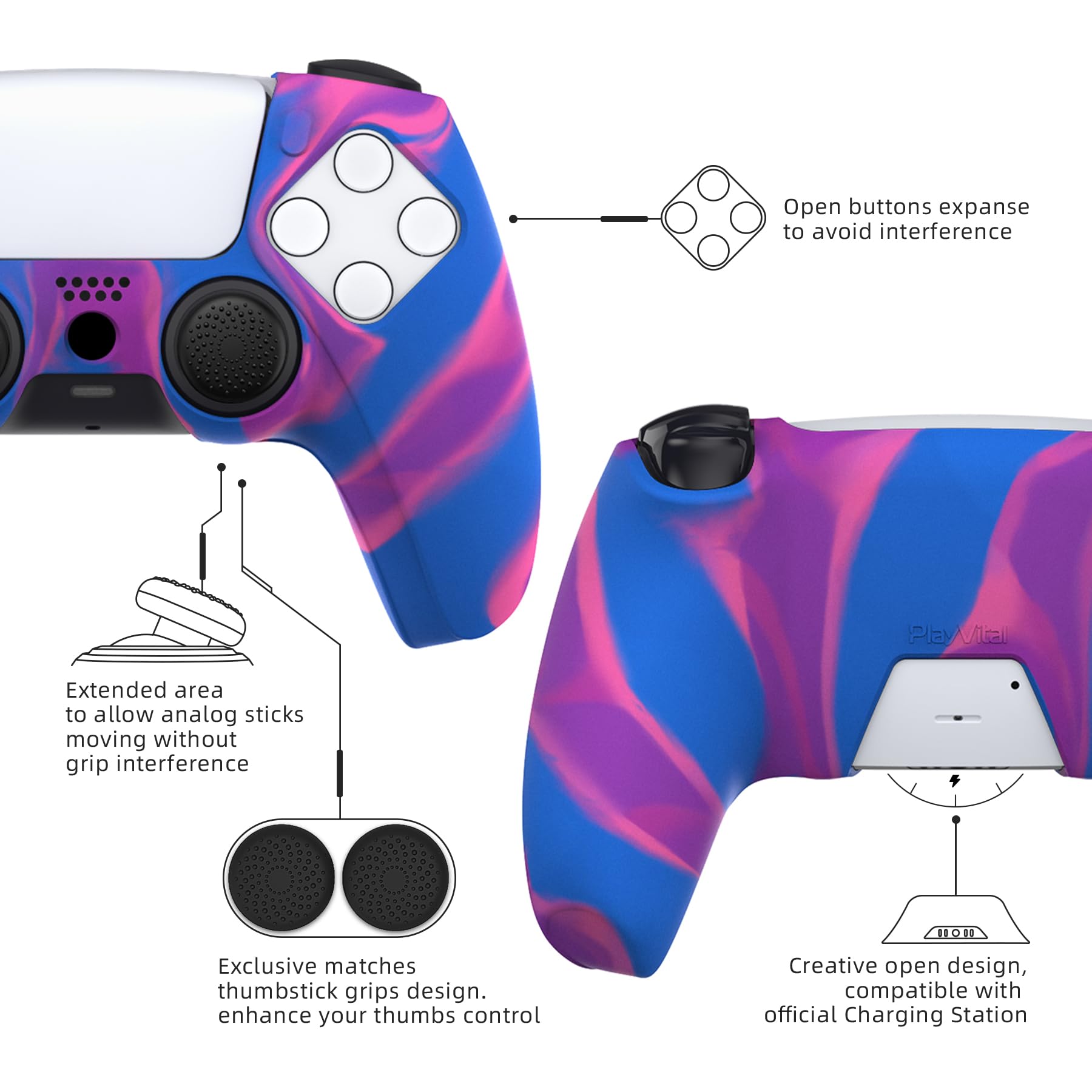 PlayVital Funda de Silicona para ps5 Mando - Cubierta Protectora Antideslizante y Suave con 6 Tapas para Pulgar, Grip Mejorado, Compatible con Base de Carga (Pure Series-Efectivo 100 Dólares) — view 10