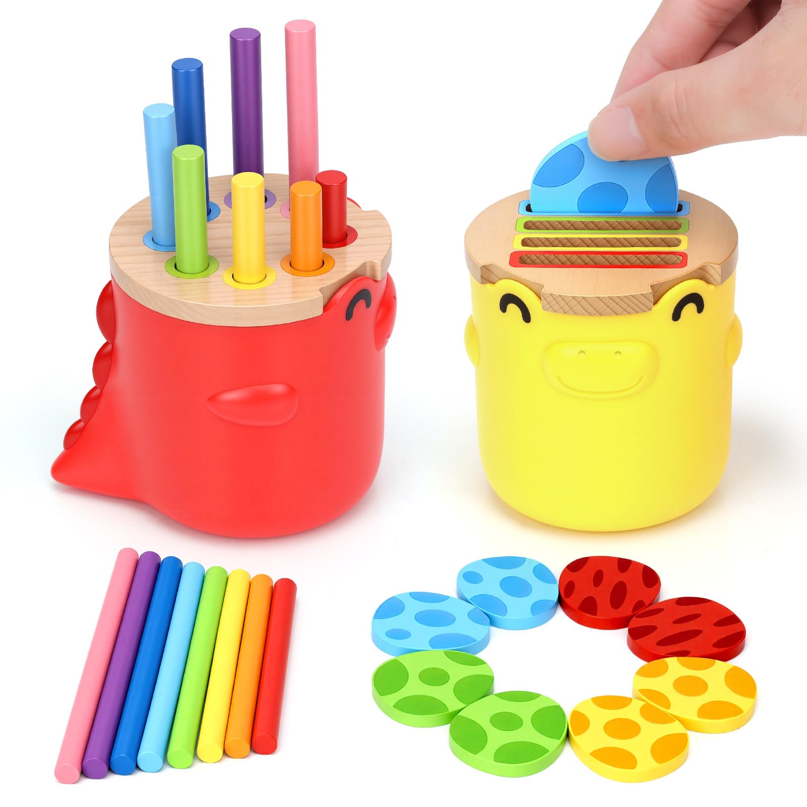Montessori Toys for 1 2 3 Year Old Boys Girls: Wooden Colour Sorting & Stacking Cups Gifts for 2-3-4 Year Old Kids Learning Fine Motor Skills Educational Sensory Toys for Toddler Birthday Gifts - 1