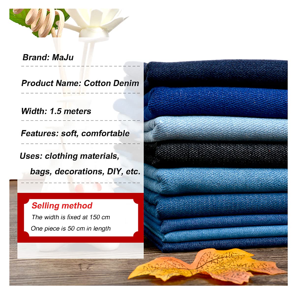 Tessuto Denim al Metro Materiali Giacca di Cotone Denim Tessili per la Casa per Pantaloni Abito Gonna Vestiti Cucito Fai da Te,150 cm di Larghezza(Color:Azzurro Sottile