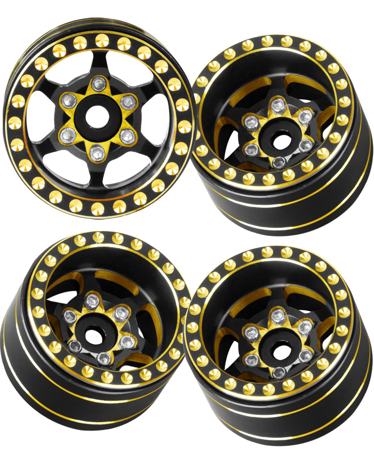 RCMYou RC Full Brass (1.0 Inches) Beadlock Wheel Rim for 1/18 1/24 Trx4m Axial SCX24 FMS FCX24 RC Crawler Car,Full Brass 4PCS 1.0 Inch Wheel Hub