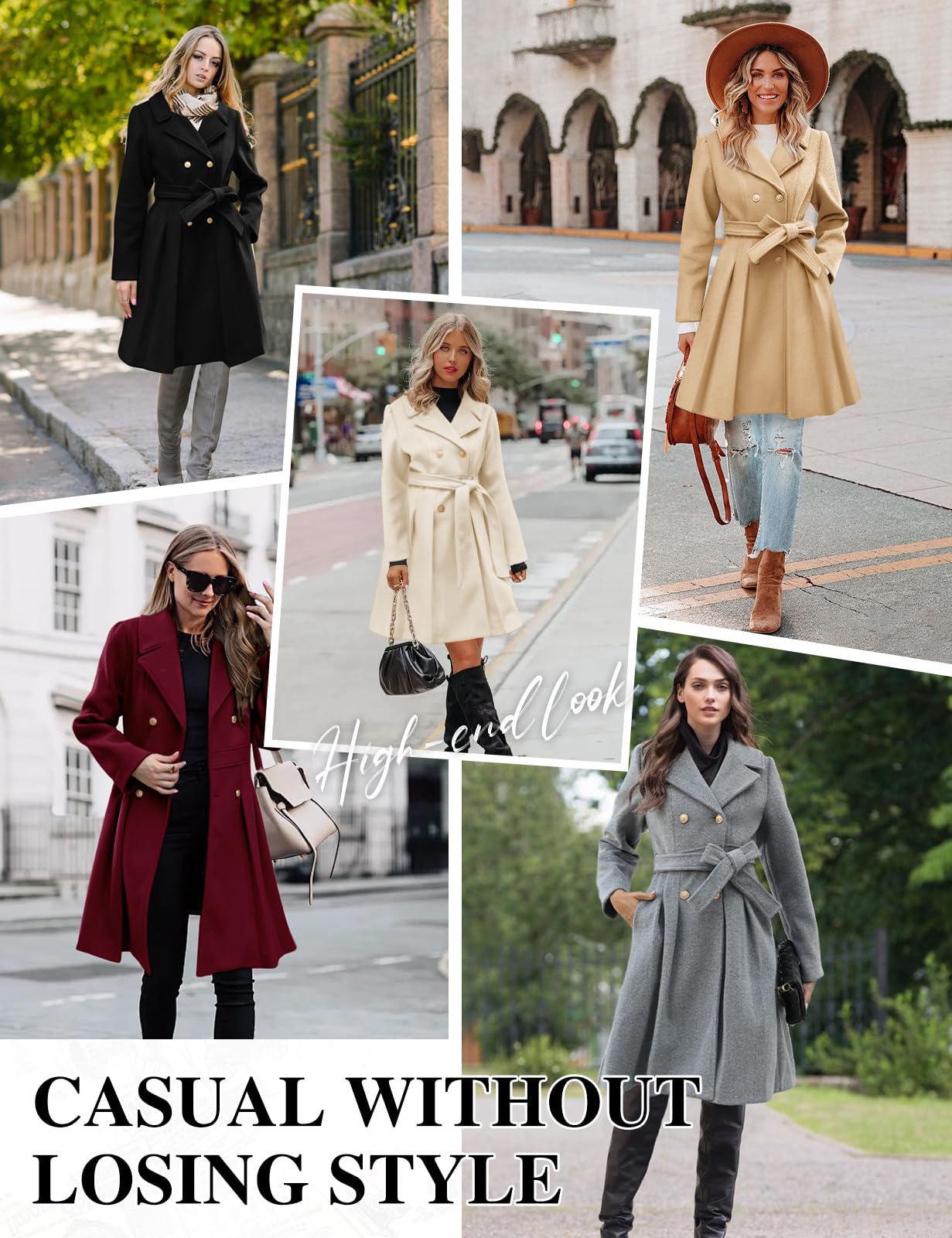 Wollmantel Damen Winter Mantel Revers Zweireihiger Wintercoat A-linie Winterjacke Knielang Trenchcoat Elegant Wintermantel Lang Jacke Outwear
