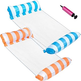 (Blue and Green, 2pc) 4-in-1 Inflatable Pool Float, Water Swimming Floats Hammock, Lounger Adult Size, Swimming Floaties Water Hammock Lounger, Saddle, Pool Chair Float, Drifter with Air Pump, 2 pack