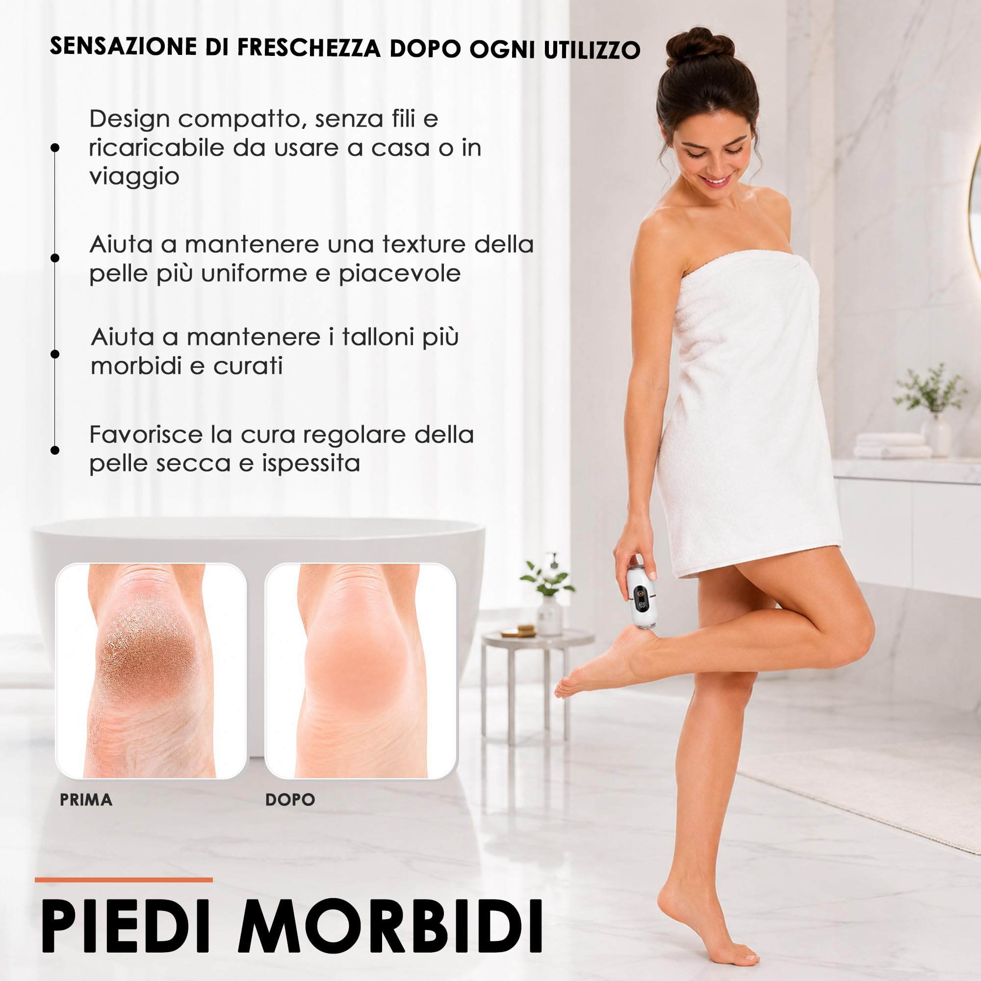 Pedicure Elettrica Professionale Piedi, Lima elettrica per piedi, Rimuovere calli, pelle morta e talloni ruvidi, strumento per pedicure a 3 velocità con 2 testine abrasive sostituibili.