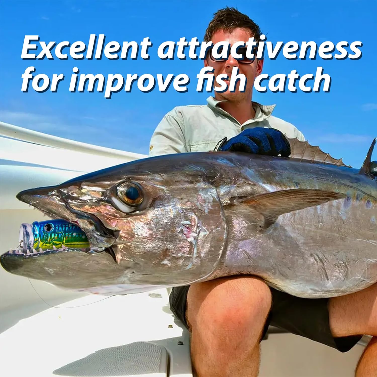 THKFISH Popper Lures Saltwater Tuna Popper Topwater Fishing Lures for Surf Fishing Bass with 3D Eyes for GT Tuna Large Fish 5.9in 1pc/3pcs