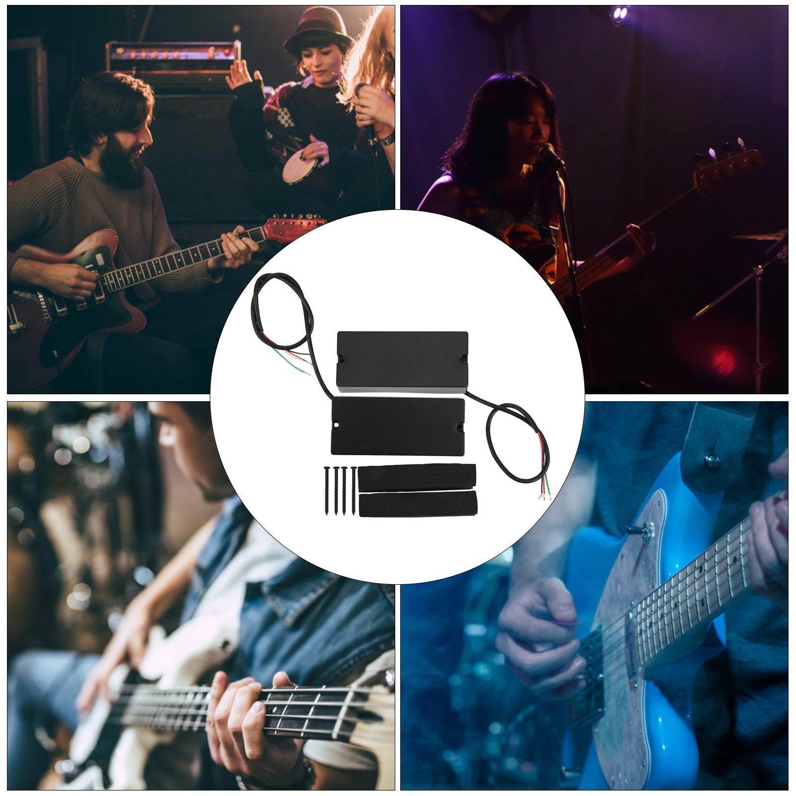 Basso a 4 Corde con Doppio Pickup con funzionalità di Riduzione del Rumore per Musicisti Professionisti, 2 unità in Plastica Nera e Metallo