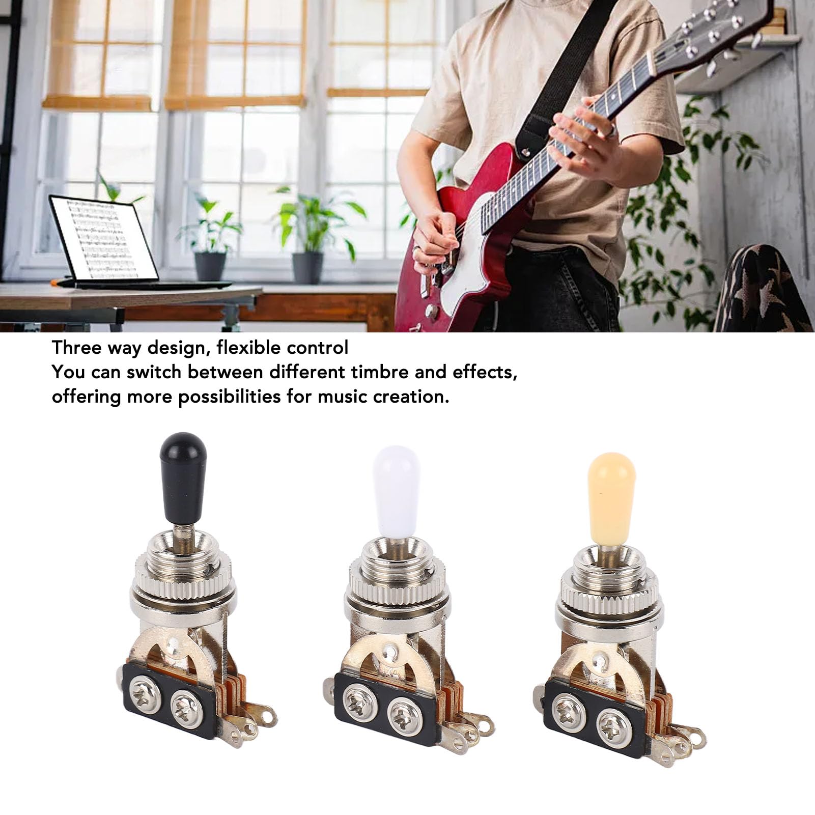 Dilwe Interruttore A Levetta A 3 Vie Per Chitarra, Selettore Pickup Interruttore A Levetta In Metallo Con Nera Manopola Per LP Stile Chitarra Elettrica - Nero - Foto 3