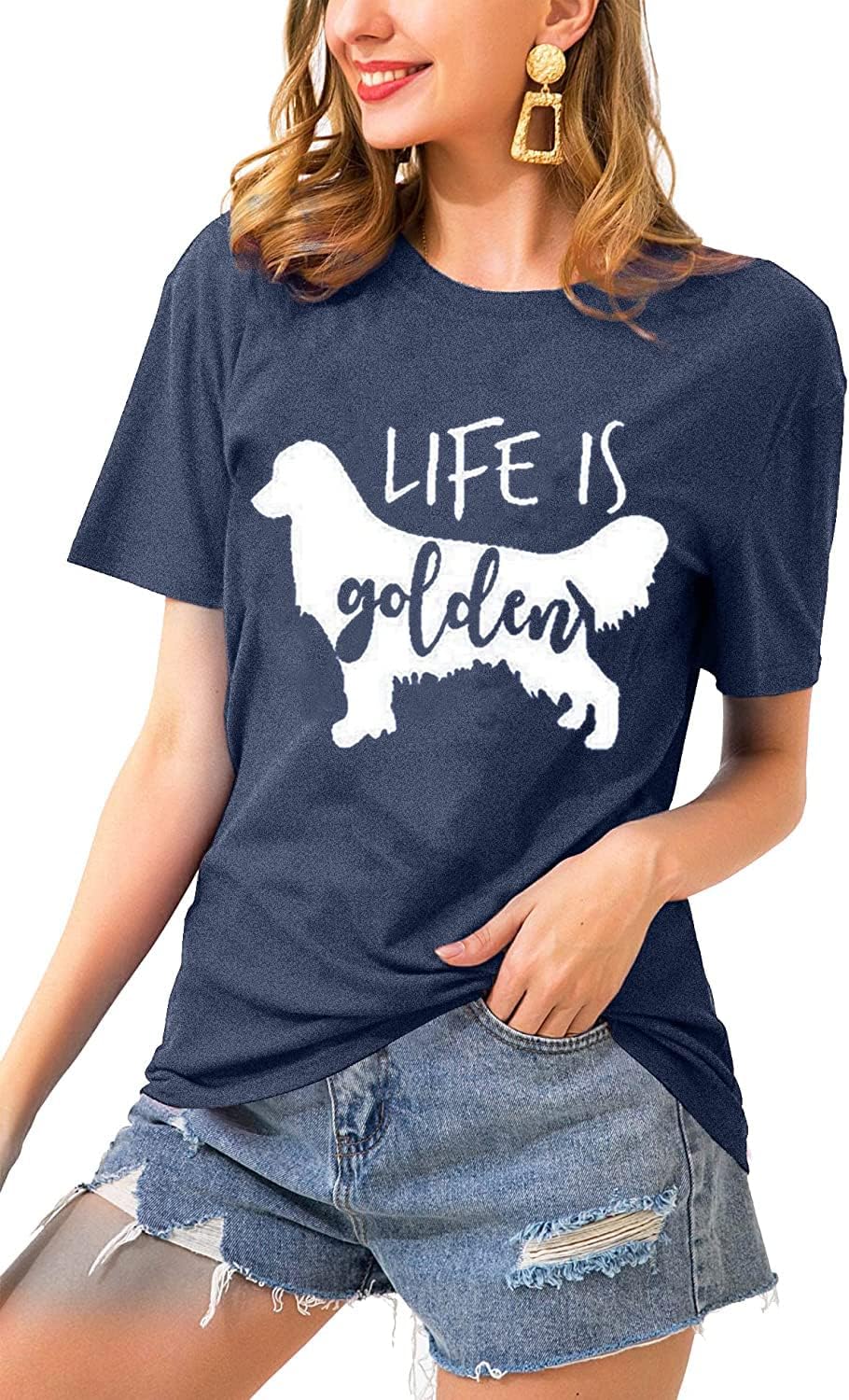 Life is Golden Shirt for Women Cute Dog Mom Graphic Short Sleeve Casual Mama Gifts T-Shirt - Image 4