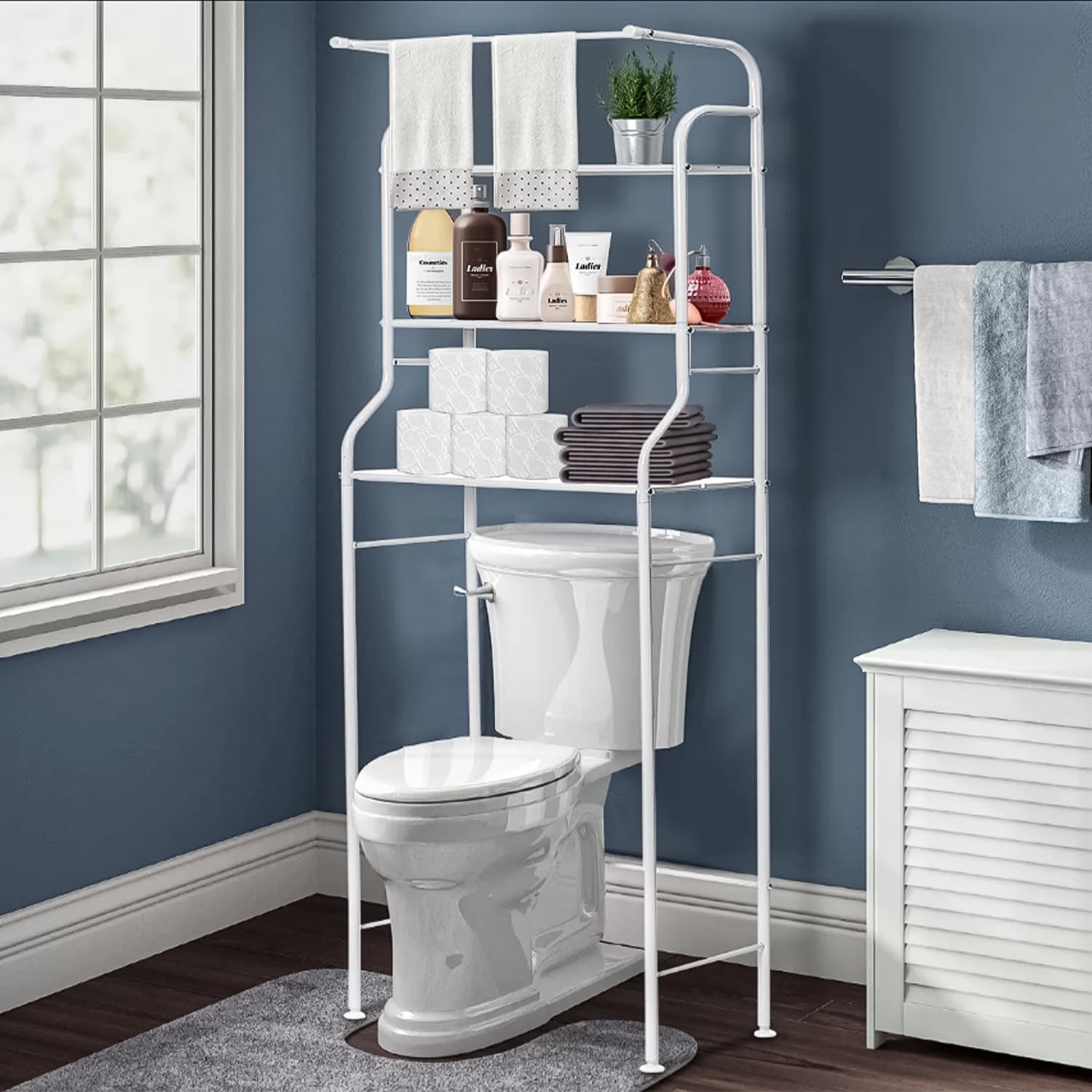 Lukzer 3-Layer Over The Machine Bathroom Shelf with Towels Hanging Rod, Durable and Sturdy, Modern Design-Space Saver Multifunctional Bathroom Organizer Metal Storage Rack,(White) (B0DCZDKJMV) Amazon Price History, Amazon Price Tracker