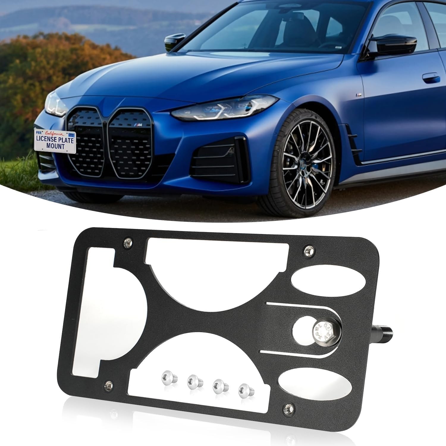 Heavy Duty Front License Plate Frame Compatible with BMW 4 Series and i4 2020-2025, Rust Proof Tow Hook Car Plate Holder, License Replacement Bracket with Mounting Kit for Easy Installation