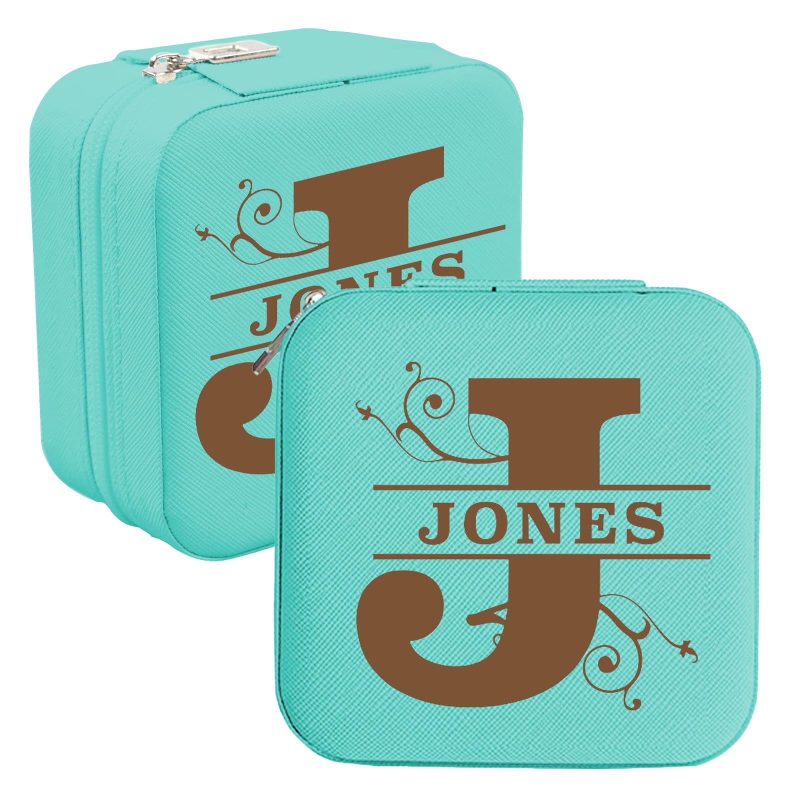 Mocessory Women's Cyan Personalised Travel Jewellery Box With Name And Initials For Custom Small Travel Jewellery Case As Bridesmaid Proposal Gifts, Personalised Gifts For Birthday, Wedding, Christmas, Bridesm
