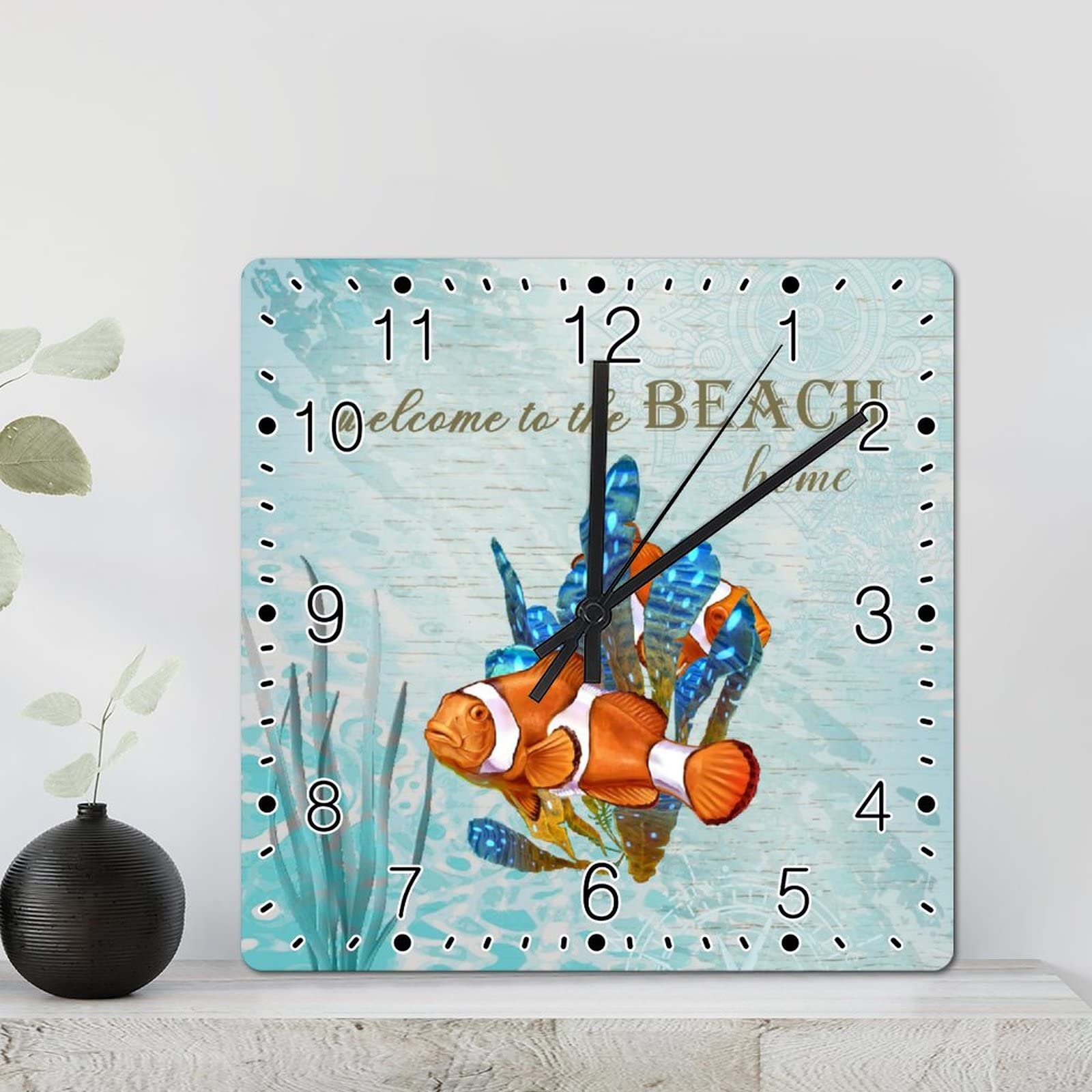 Horloge carrée Sea Life Betta poisson rouge décoration murale