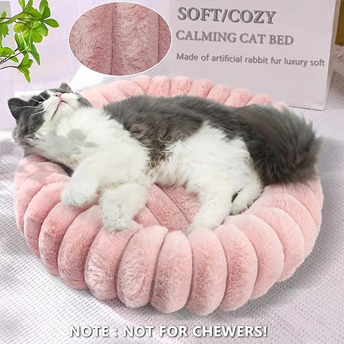 Miniatura 2 de Camas rosadas para cachorros pequeños y gatitos, lavables, suaves y cómodas, cama para perros con lados para gatos de interior, cama redonda de