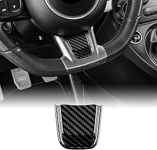 KUNGKIC Hard Carbon Fibre Car Steering Wheel Chin Interior Cover Steering Wheel Panel Decorative Sticker Compatible with Fiat 500 Abarth 595 2020 2021 2022 2023 Accessories, Gift, Black
