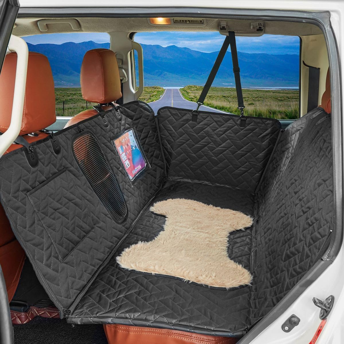 Dog Car Back Seat Cover for Dodge Ram 2500/3500 2019 2020 2021 2022 2023 2024, Waterproof Scratch Proof Non Slip Pet Hammock Plush Patch Zipper Durable Soft Pet Protector