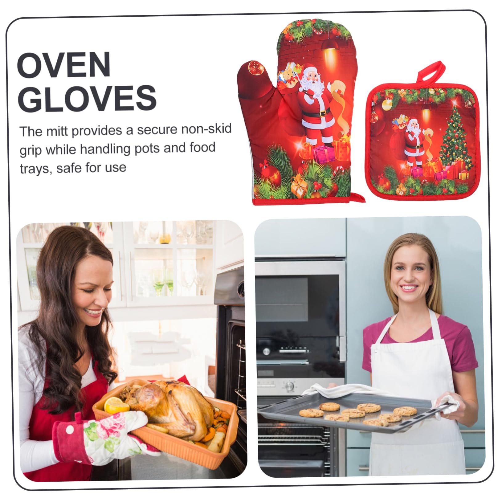 ULTECHNOVO 4stücke Hitzebeständiger Ofenhandschuh Küchenhandschuh Topflappen Hitzebeständiges Kissen Weihnachtshandschuh Rot