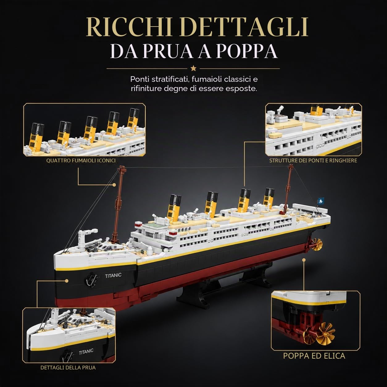 Set di Blocchi di Costruzione modello di Titanic – Kit di mockup di Barca fantasma misterioso, modello di Barca creativo, Regali per Adolescenti 14+