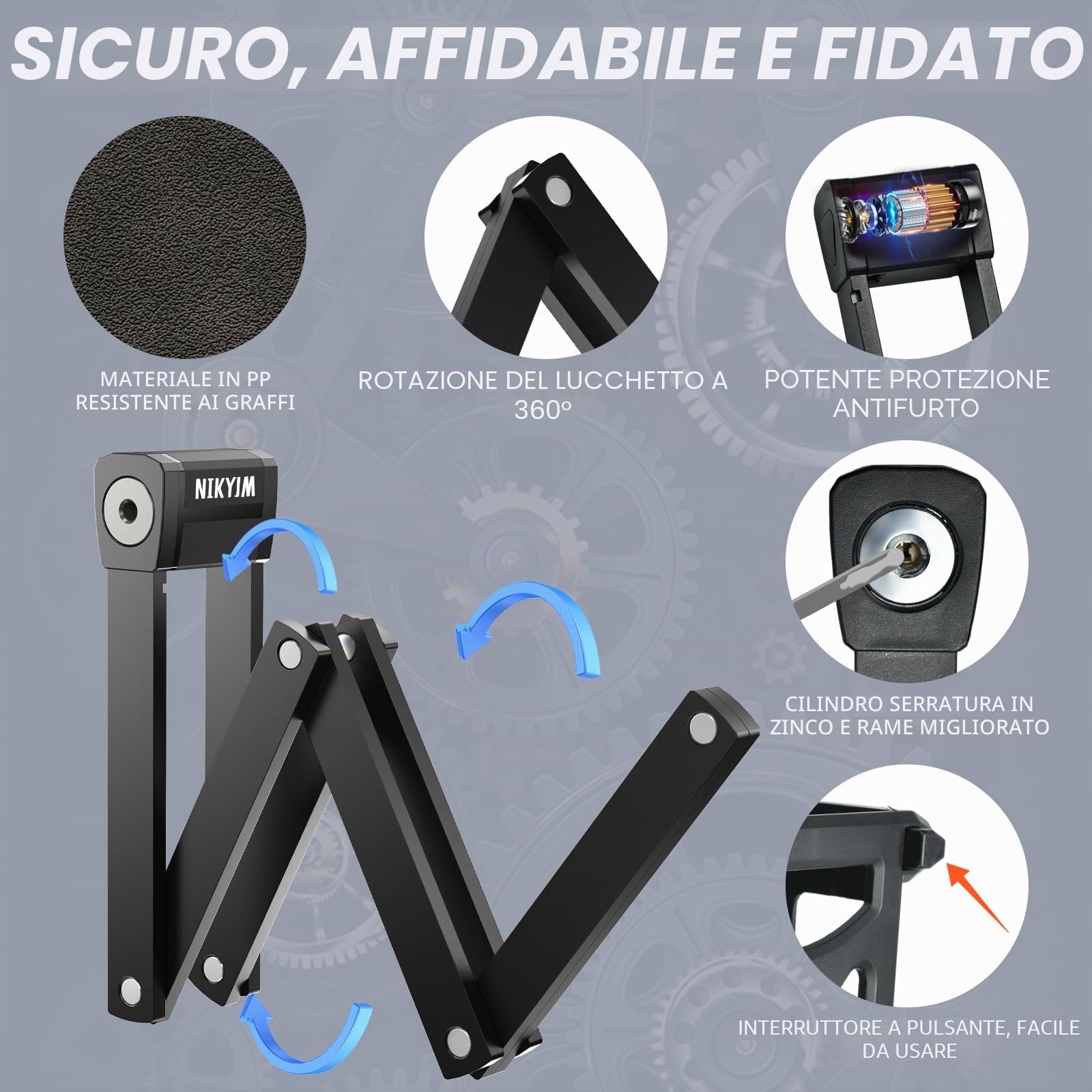 Lucchetto Bici,130 cm 8 Nodi Lucchetto Bicicletta Antifurto Pieghevole Portatile Catena Bici con Supporto e Accessori,per Bicicletta, Moto