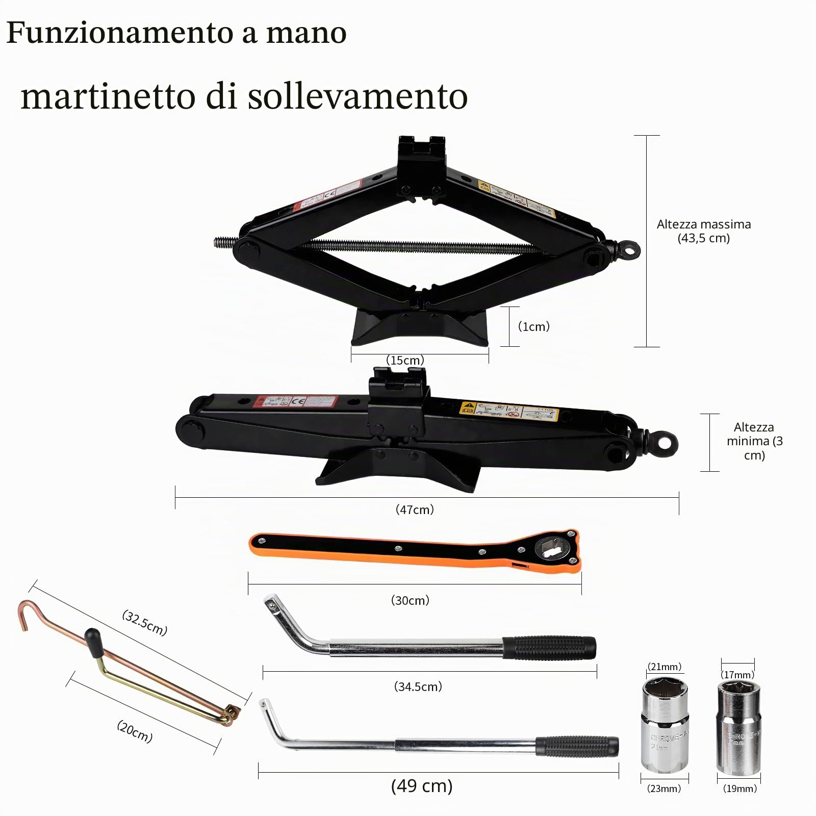 EXLECO Set di cric a forbice da 2,5 T, cric, sollevatore auto, testa di attività a 360°, con chiave a cricchetto 2 in 1, borsa a manovella, guanti per auto SUV MPV