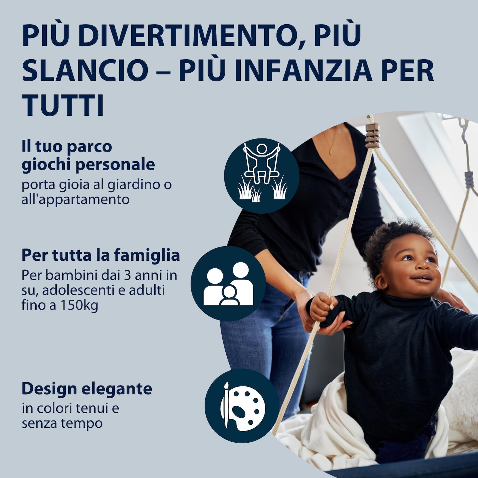 HUDORA Altalena Nido Lounge Regolabile in Altezza - Altalena Fino a 150kg - Seduta Chiusa - Per Famiglia, Interni ed Esterni