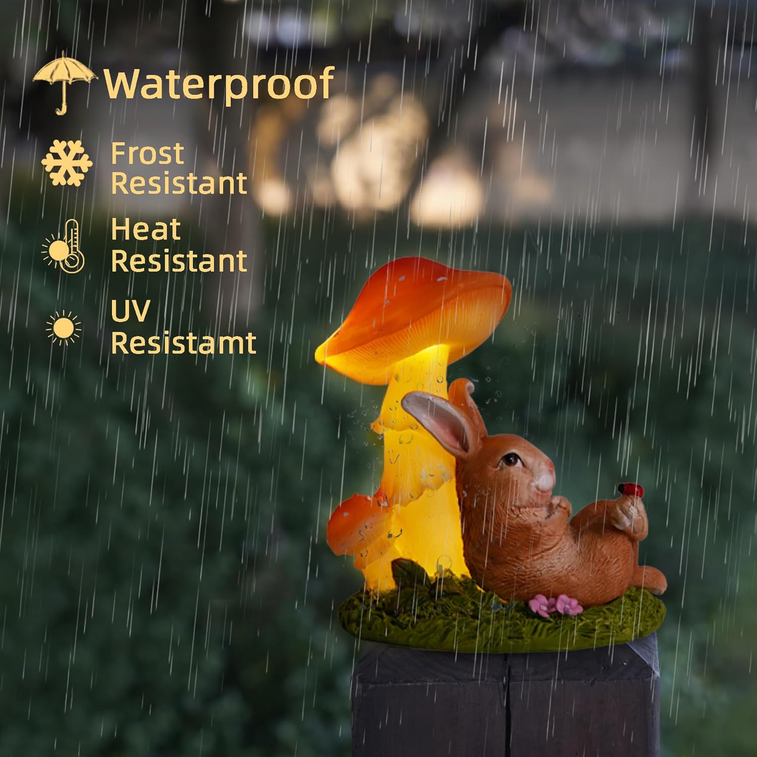 Solar Rabbit Garden Statues Outdoor Decor, Solar Garden Decor with Mushroom Lights, Resin Yard Decorations Outdoor for Patio, Porch, Balcony, Lawn Ornaments, Housewarming Birthday Gifts for Mom Women - Image 6