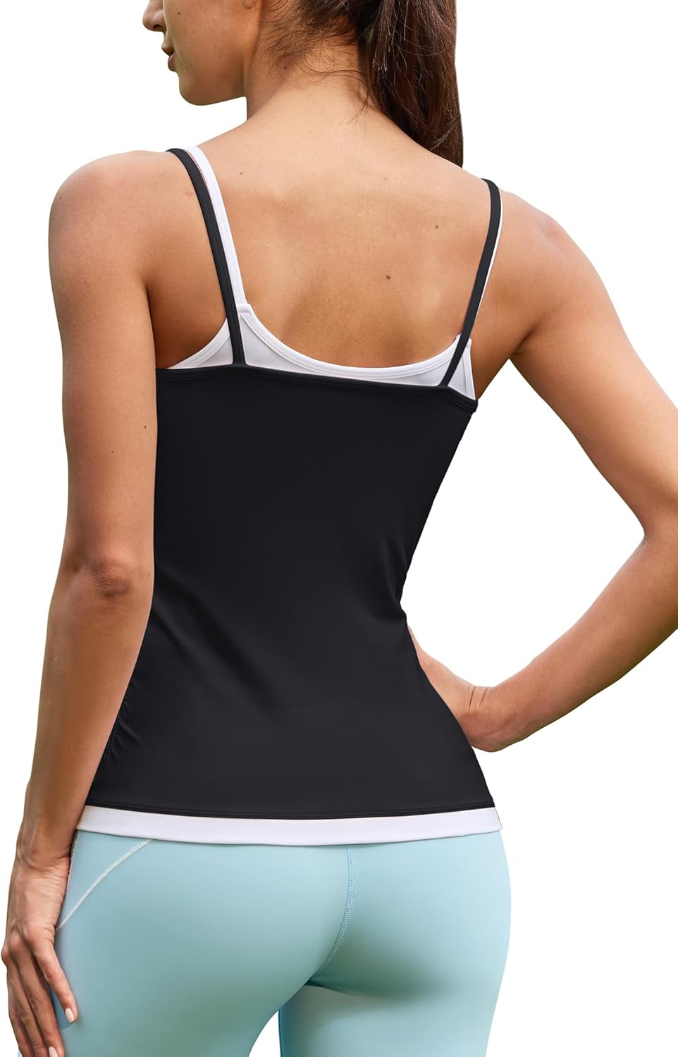 ATTRACO Women Double Spaghetti Strap Workout Tank Tops Ruched Athletic Tank Top with Bulit in Bra Color Block Camisoles - Image 2