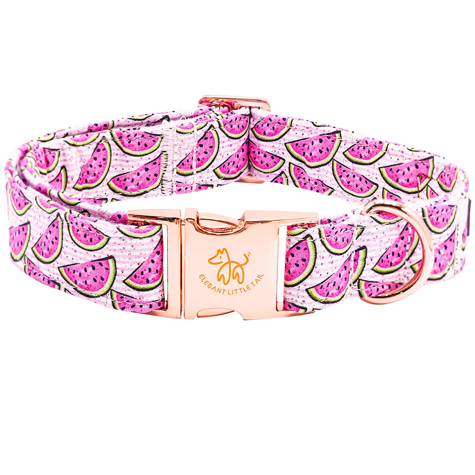 Elegant little tail Dog Collar, Watermelon Print Pet Collar Summer Puppy Cotton Durable Dog Collars Metal Buckle Collars for Small Medium Large Dogs