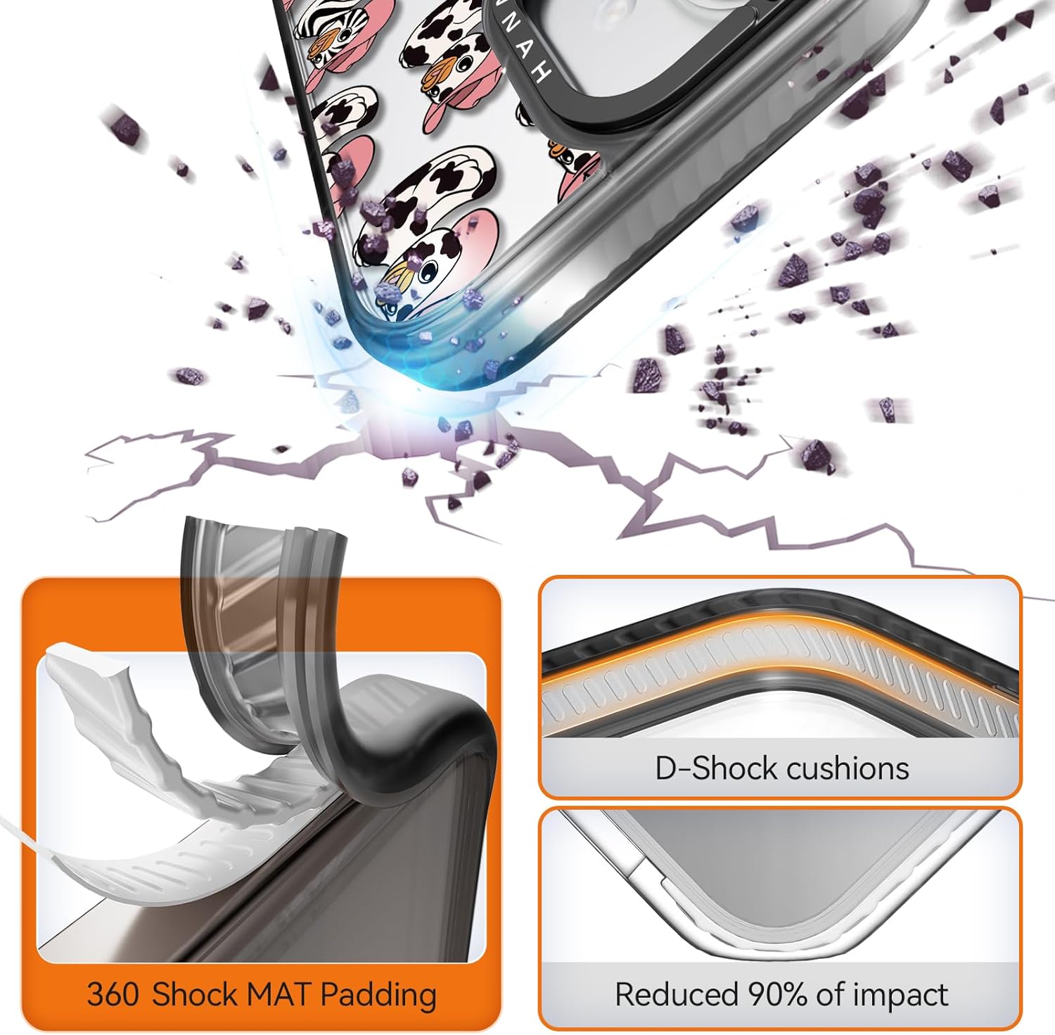 Compatible for iPhone 16 Case Cute - Durable Shockproof 6.6 ft Drop Impact Phone Case - Black Funny Milk Cow Ducky Design for iPhone 16 6.1" - Image 2