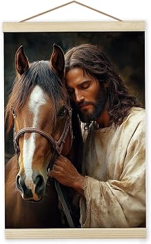 Giosve Christian Wall Art Framed Decor, 12x16 inch Jesus Horse Poster, Christian Canvas Prints, Bible Verse Wooden Frames, Home Church Wall Art