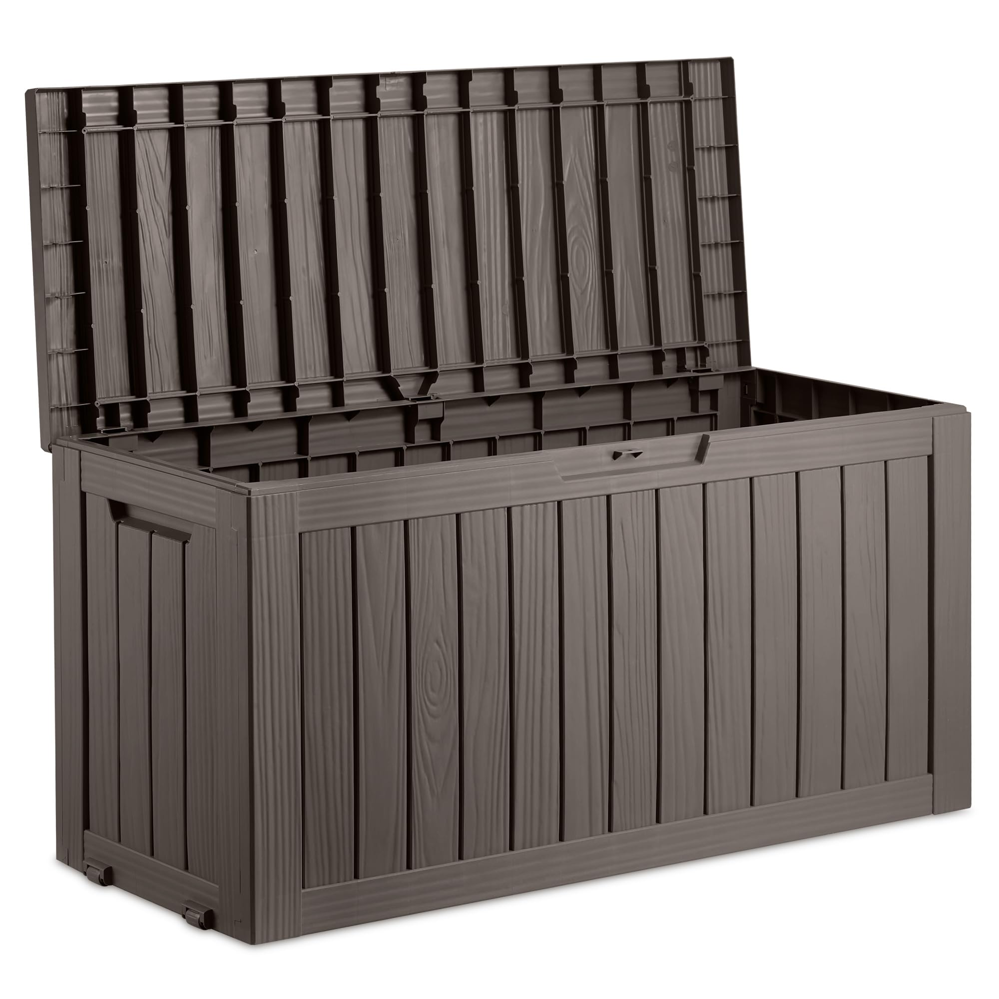 Vonhaus Grey Garden Storage Box - Outdoor Utility Chest Organiser – Weatherproof Plastic, Lockable Lid, Carry Handles, Compact & Portable – For Garden, Patio, Balcony, Decking – (270L)
