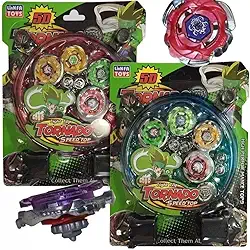 Kit Pião Metal com LED, 4 Peças, Lançador, Arena Tornado, Brinquedo com Luz