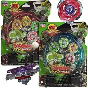 Kit Pião Metal com LED, 4 Peças, Lançador, Arena Tornado, Brinquedo com Luz