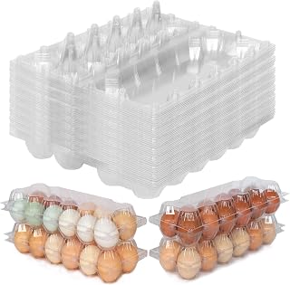SINLUCESCE 60 Packs Egg Cartons Cheap Bulk, Plastic for 12 Eggs, Clear Egg Cartons 2 x 6 Grids, Perfect for Refrigerator Family Farm Commercial Business Market Display