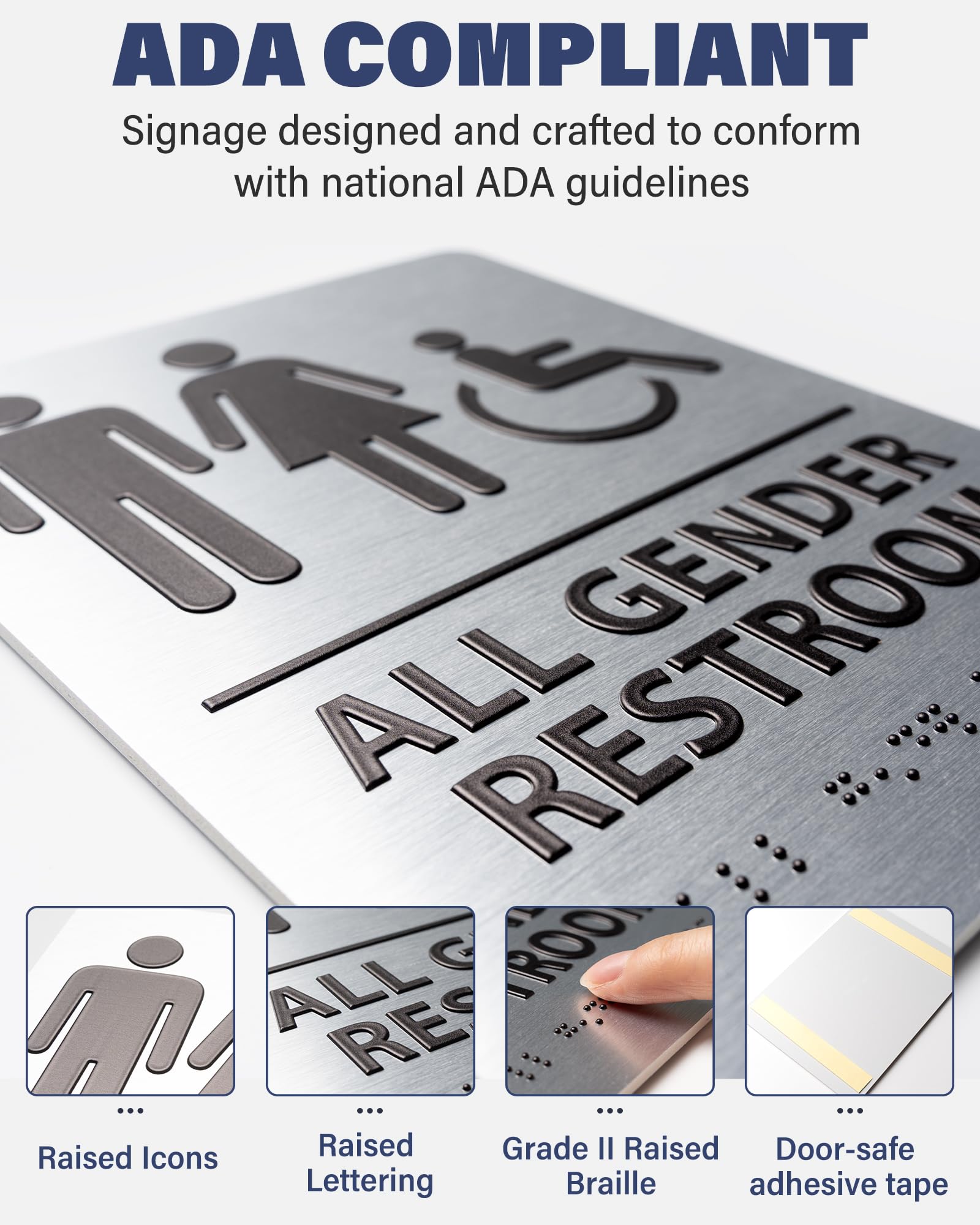 ADA-Mark Modern Restroom Sign For Business - 2PK ADA Compliant Braille - View #10