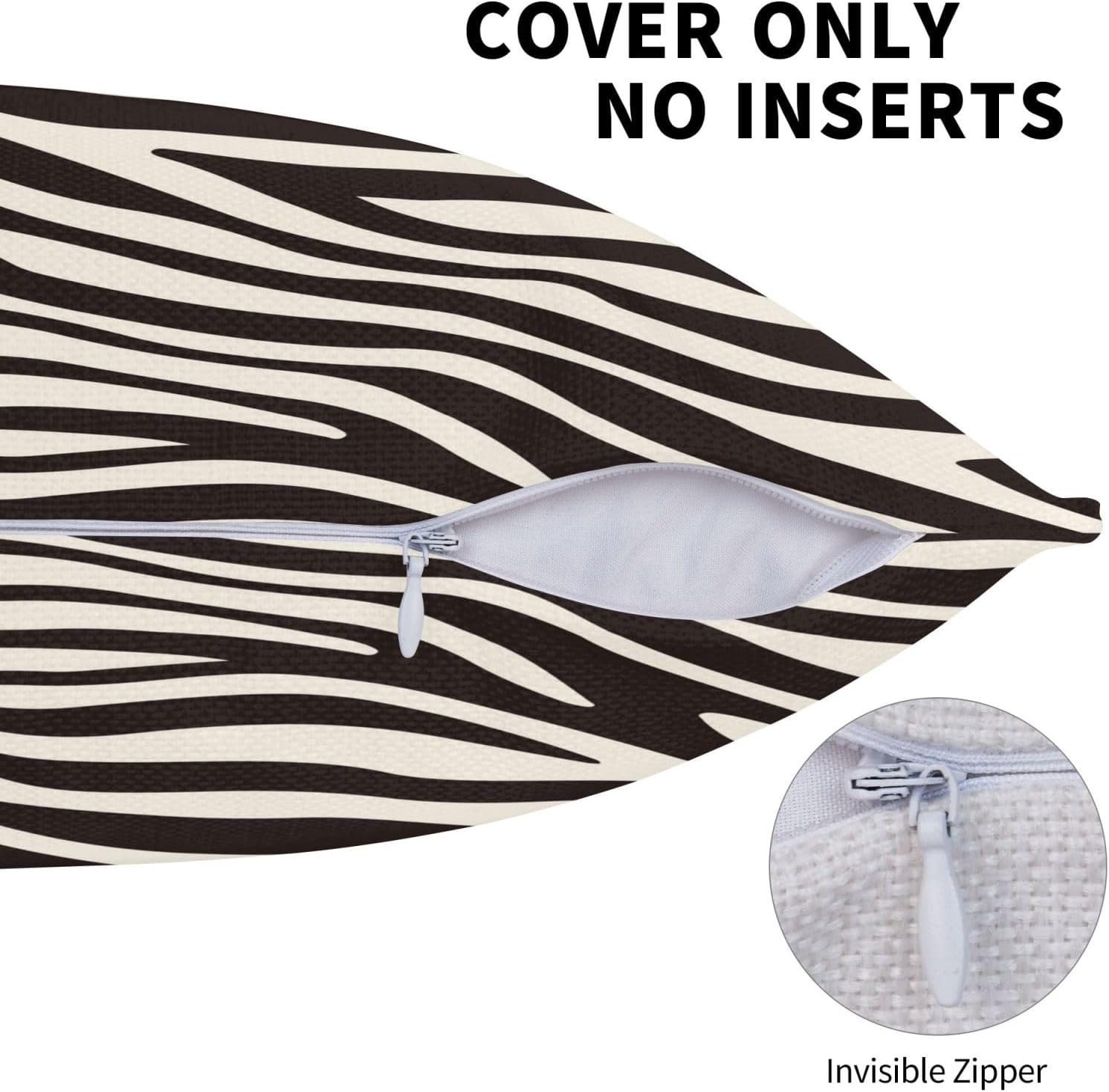 Black and White Zebra Print Throw Pillow Covers 20x20 Set of 2 Striped Decorative Pillow Cover Modern Outdoors Square Pillowcase Cushion Case Home Decor for Sofa Couch Bed - Image 4