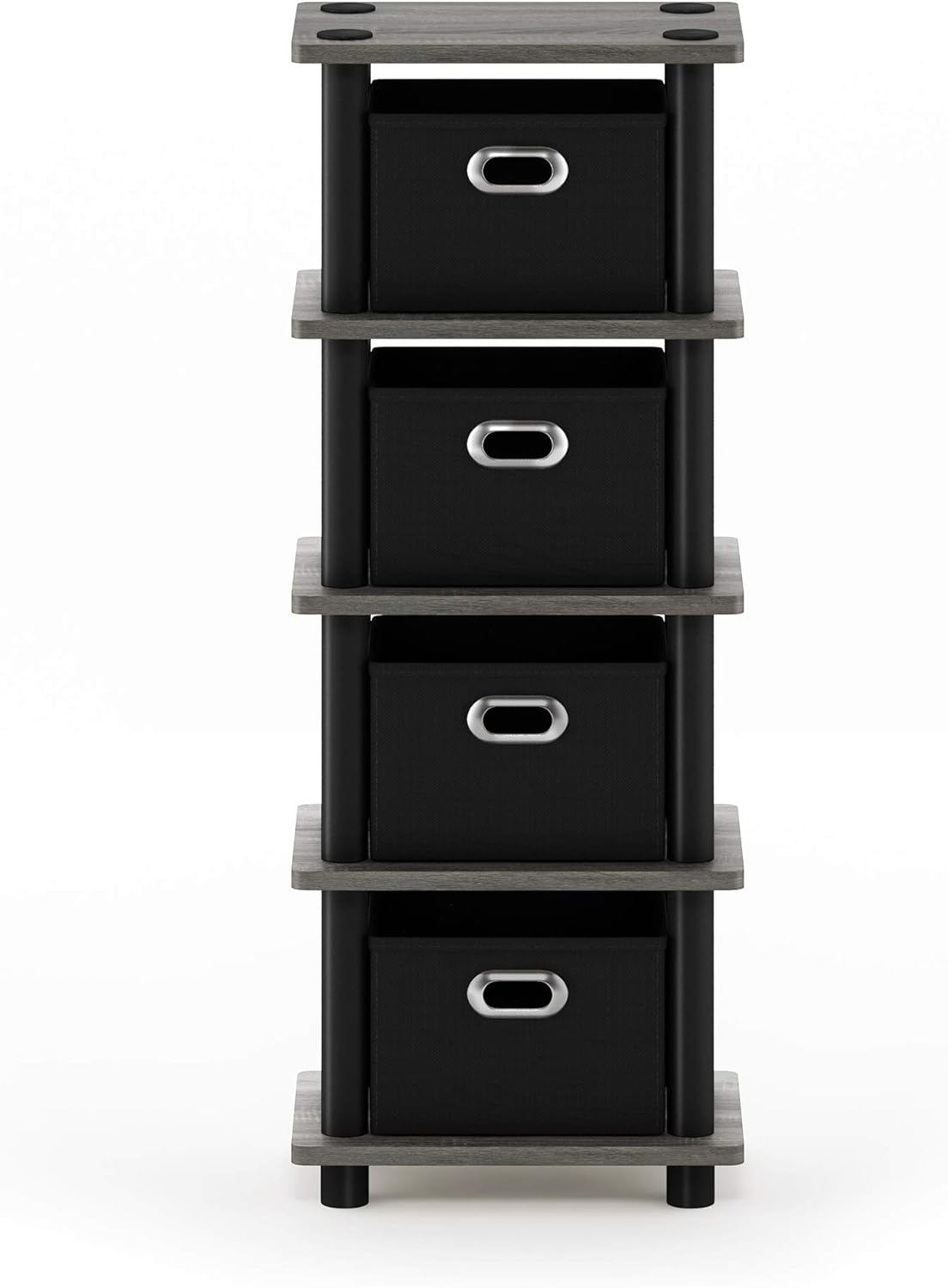 FURINNO Turn-N-Tube LACi 4-Bins System Rack, French Oak Grey/Black
