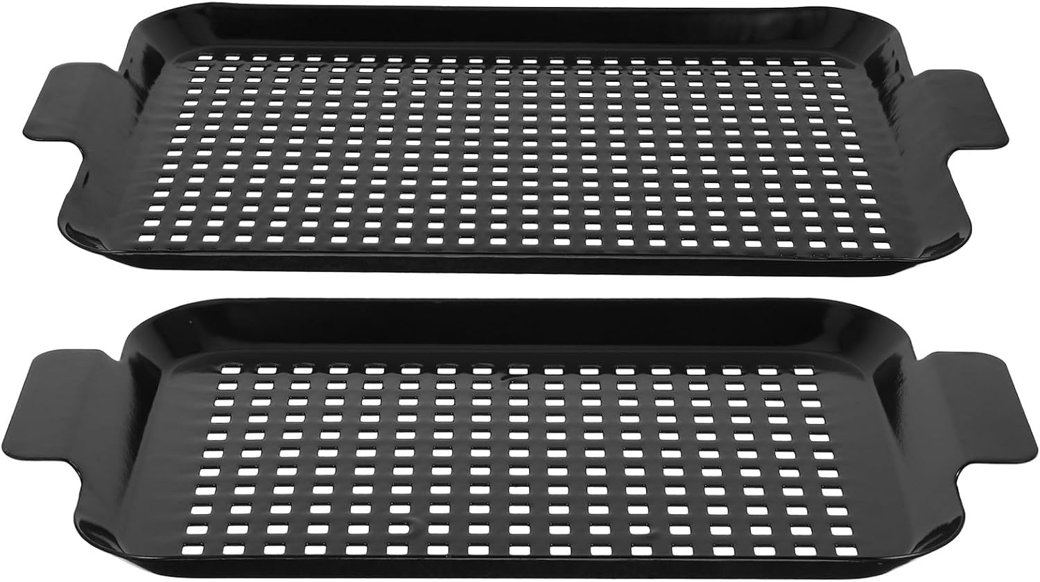 Non-Stick Stainless Steel Grilling Pan Set with Holes, 2pcs Small and Medium Outdoor BBQ Tray for Shrimp and Vegetable Grill, Rectangle Baking Sheets for Outdoor Cooking