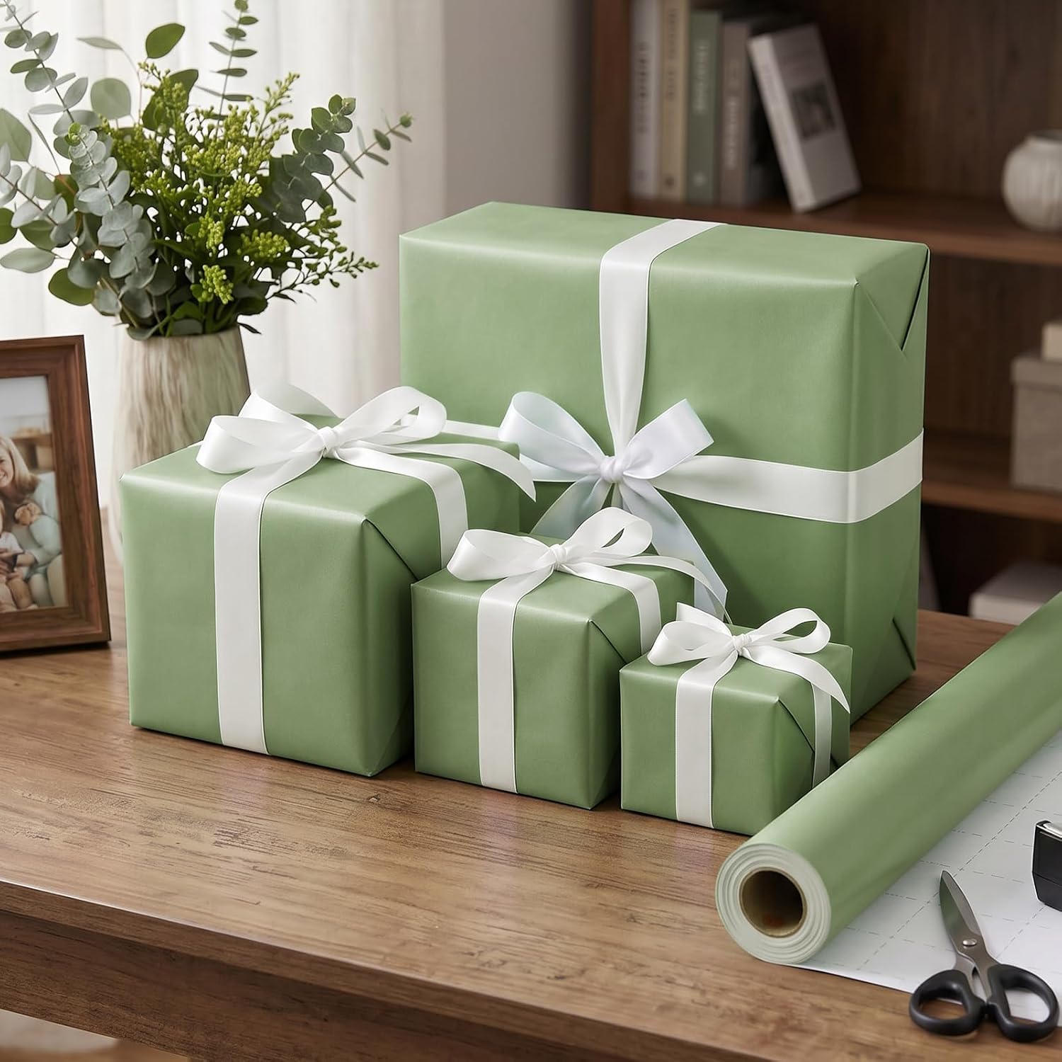 FYXHHOT Sage Green Matte Wrapping Paper,Pearly-Lustre Paper,Gift Wrapping Paper,Perfect for Wedding,Valentine's Day,Birthday,Christmas,Baby Shower (17 Inches X 32.8 Feet)