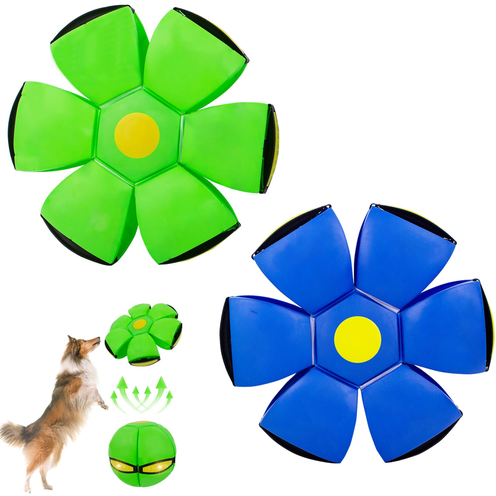 Juguete para mascotas, bola de platillo volador con 3 luces para perros, paquete de 2 discos voladores para perros, juguetes interactivos para perros medianos y grandes, bolas de disco para