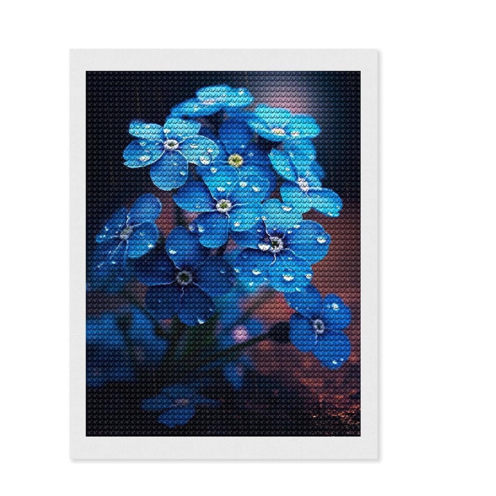 Junmoney Rainy Blue Flower Diamond Painting Set 12"x16", Festive Home Decor, with Tool Kit, Gift Idea, Thoughtful Present, Creative Hobby