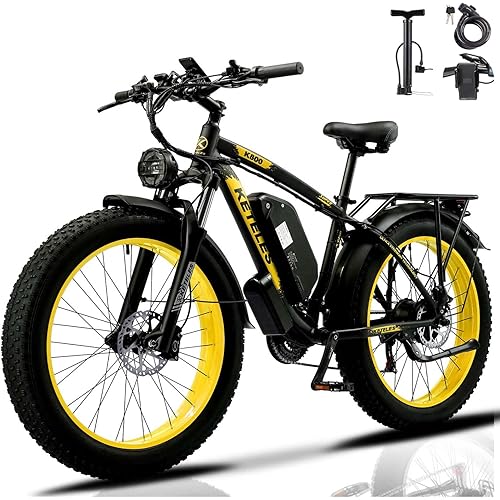 Electric Bike for Adults, 38MPH 26” Fat Tire Dirtbike 6000W Peak, AWD Ebike Dual Motor, 52V 26AH Removable Battery Fast Dual Hydraulic Brake Electric Mountain Bike Full Suspension Ebikes