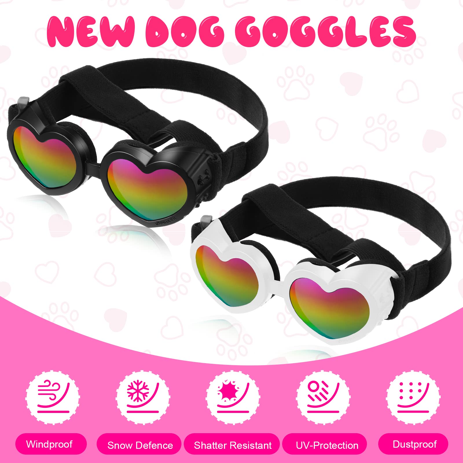 Gafas De Sol Para Perro En Forma De Corazón - Con Correa Ajustable, Anti-vaho, Protección UV, Para Razas Pequeñas Y Fotos Divertidas