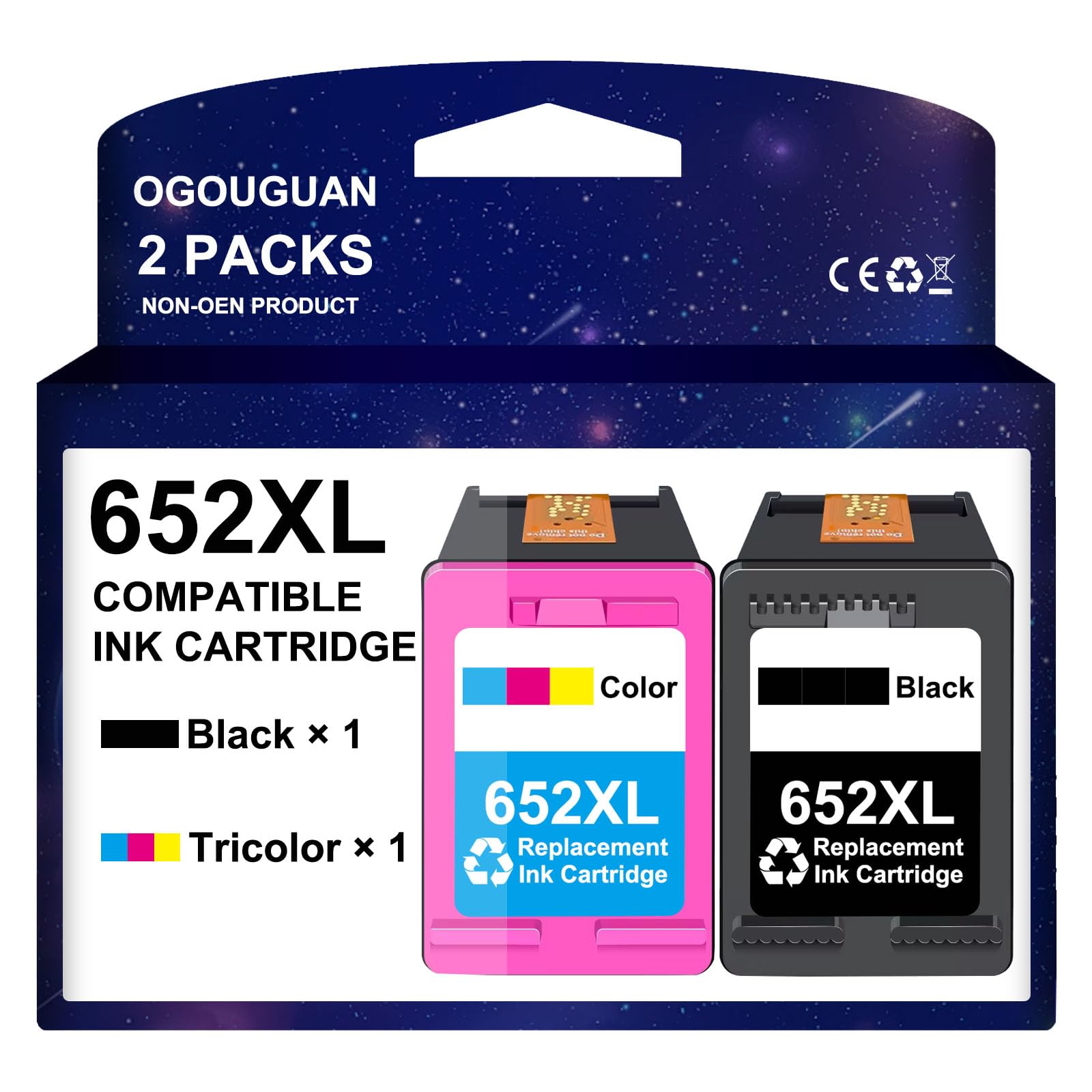 OGOUGUAN Remanufactured Ink Cartridge 652 Replacement for HP 652 652XL for HP DeskJet 3787 3789 3835 4535 Printers (1 Black 1 Tri-Color)