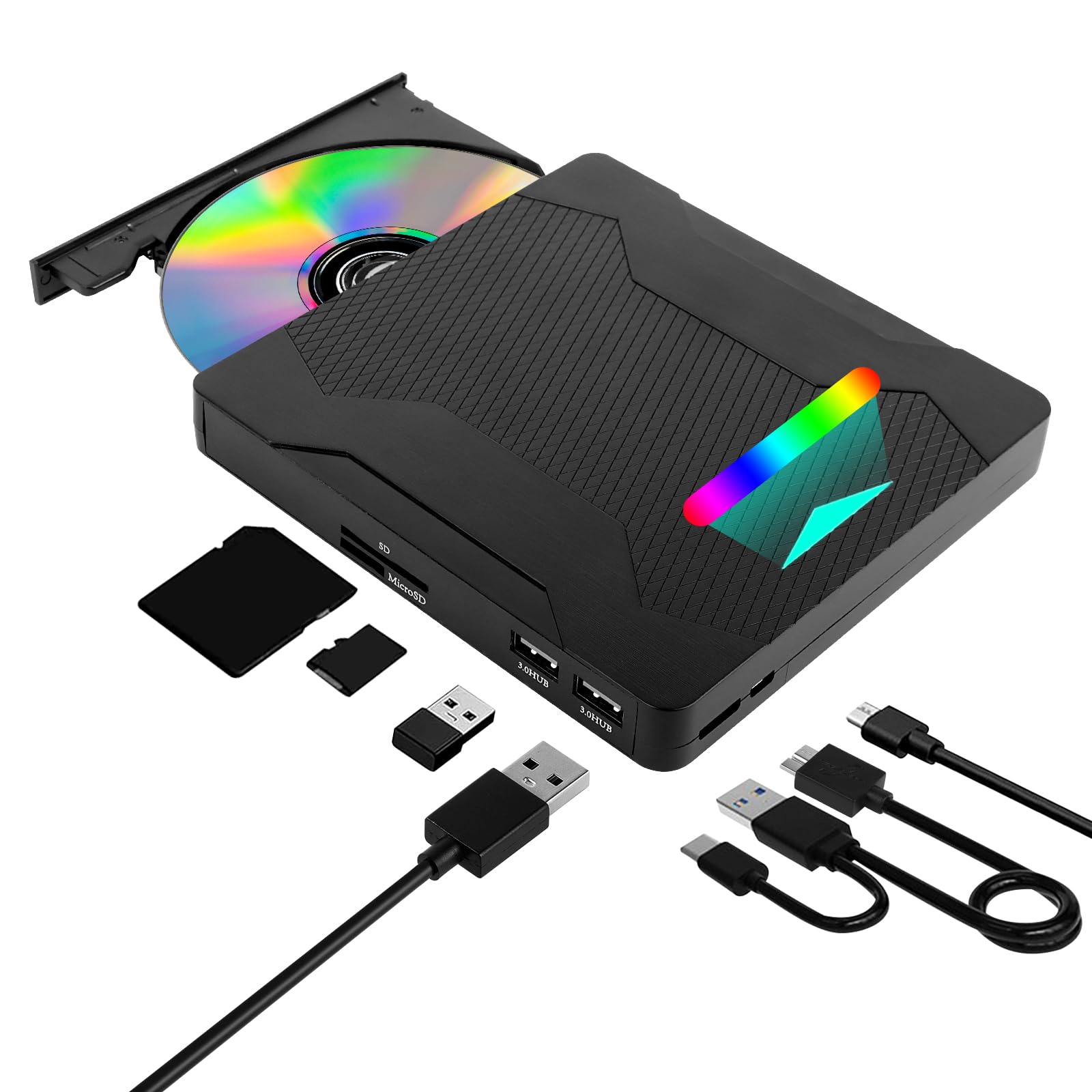 Lecteur CD DVD Externe pour PC USB 3.0 Type-C Lecteur Graveur CD DVD Externe pour PC Optique Portable CD/DVD -/+RW Drive Mince Transmission Rapide pour Windows 11/10/8.1/8/7/XP/Mac Os/LinuxOs