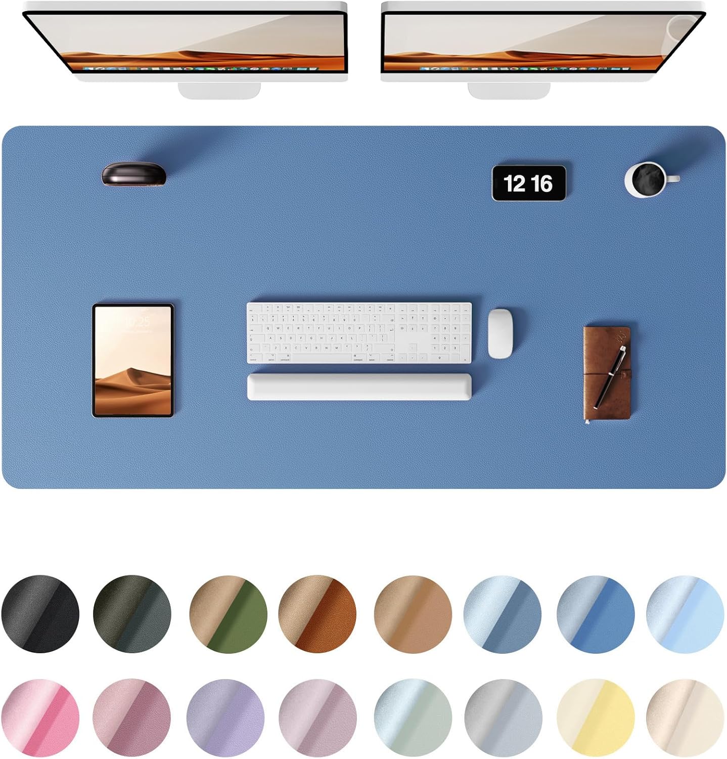 YSAGi Leather Desk Protector, Office Mat, Large Mouse Mat, Non-Slip PU Leather Blotter, Laptop Desk Mat, Waterproof Writing Pad for Office and Home (Sea Blue, 47.2" x 23.6") Sea Blue 47.2" x 23.6"