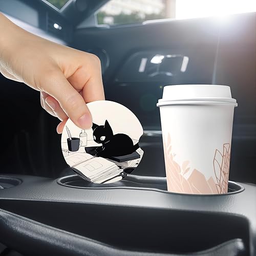 Miniatura 7 de Portavasos para automóvil, paquete de 2 posavasos universales antideslizantes para automóvil, posavasos de cerámica con muesca de dedo, bonitos