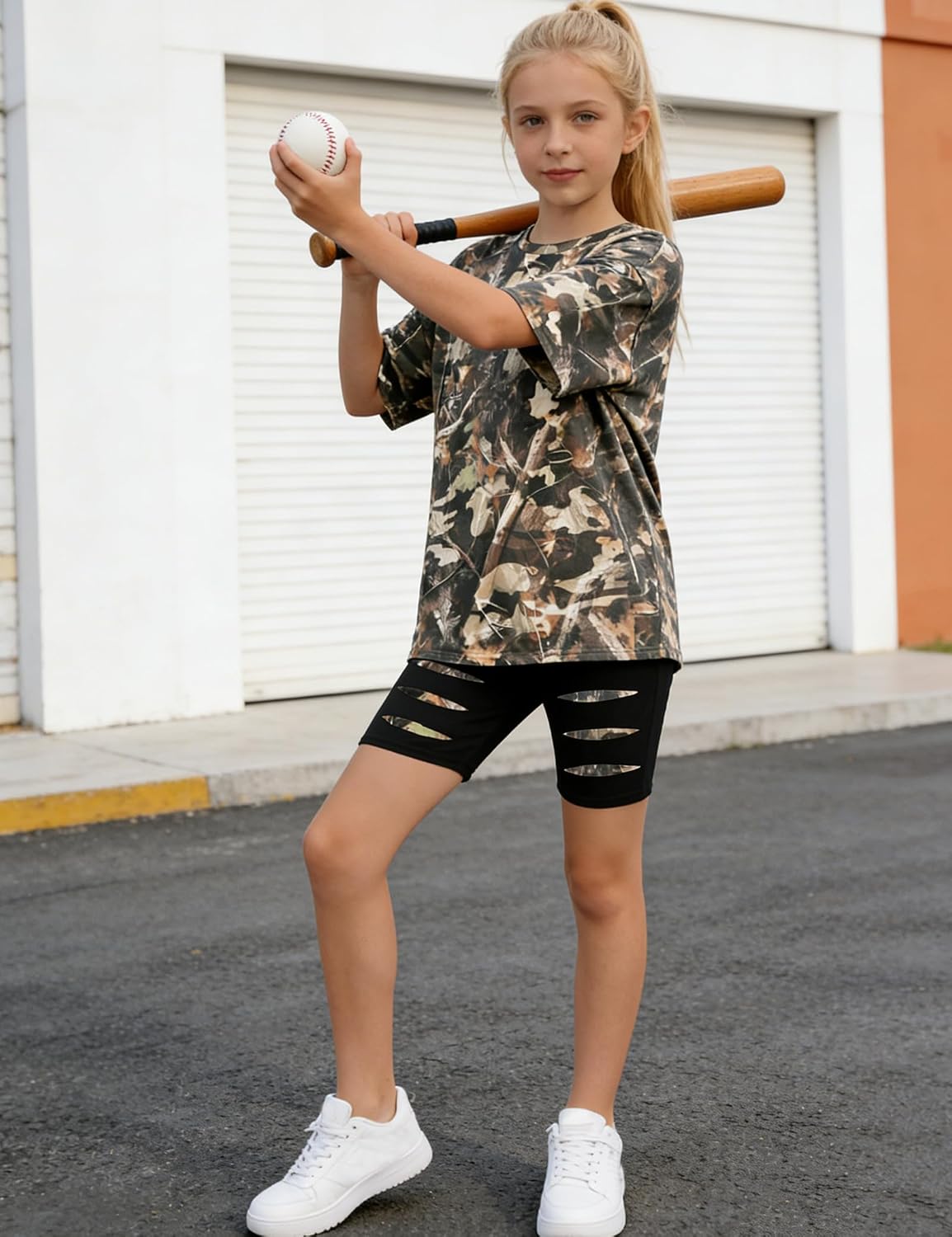 Girls Clothes 2 Piece Summer Outfits Camo Short Sleeve T-shirt Top and Leggings Shorts Set Clothes for Girls 6-14Y
